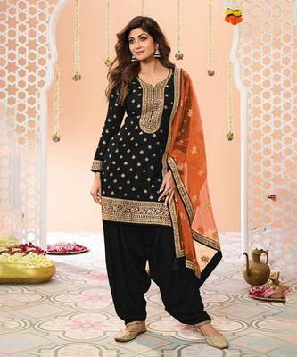 Black heavy jacquard silk semi stitched patiyala suits 1