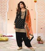 Black heavy jacquard silk semi stitched patiyala suits