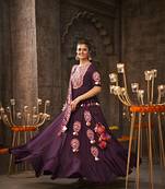 Purple Viscose Rayon Thread Embroidered with Mirror Work Semi Stitched Lehenga Choli & Dupatta