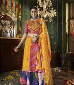 Yellow Maslin Cotton Printed All Over Mirror Work Lehenga Choli & Dupatta Free size fully stitched