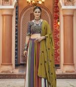 Multicolor Visecose Rayon Plain Lehenga with Embroidery with Mirror Work Choli & Dupatta Free size fully stitched