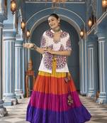 Multicolor Viscose Rayon Embroidery Waist Belt Lehenga with Embroidered All Over Mirror Work Choli & Jacket
