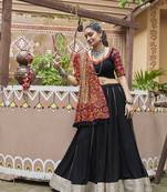 Black Viscose Rayon Embroidered Work with Mirror Pasting All Over Lehenga with Choli with Dupatta