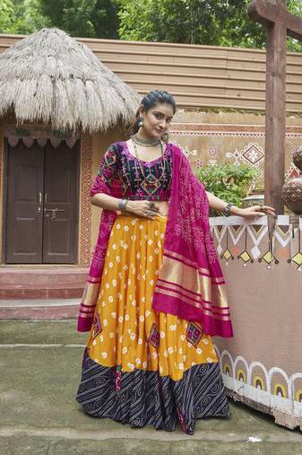 Yellow Viscose Rayon Embroidered Work with Mirror Pasting All Over Lehenga with Choli with Dupatta