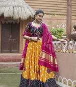 Yellow Viscose Rayon Embroidered Work with Mirror Pasting All Over Lehenga with Choli with Dupatta