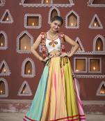 Multicolor Poly Maska Silk Embroidery Waist Belt Lehenga with Embroidered All Over Mirror Work Choli & Jacket
