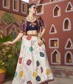 White Poly Maska Silk Embroidery Waist Belt Lehenga with Embroidered All Over Mirror Work Choli & Jacket