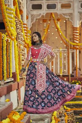 Black Pink Maslin Cotton Mirror Pasting Work Lehenga Choli with Dupatta 1