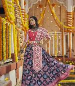 Black Pink Maslin Cotton Mirror Pasting Work Lehenga Choli with Dupatta