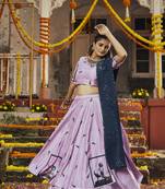 Dusty Pink Silk Digital Printed Work Navratri Lehenga Choli with Dupatta