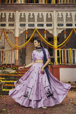 Dusty Pink Silk Digital Printed Work Navratri Lehenga Choli with Dupatta 4