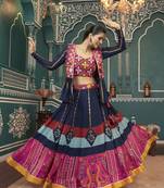 Multicolor Poly Maska Silk Printed All Over Mirror Work Lehenga with Embroidered Work Jacket & Choli