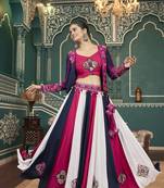 Multicolor Viscose Rayon Embroidered Work Lehenga Choli with Jacket Free size fully stitched