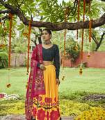 Yellow Green Maslin Cotton Mirror Pasting Work Lehenga Choli with Dupatta