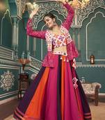 Multicolor Viscose Rayon Lace on Flair Lehenga with Embroidered Work Choli with Jacket Free size fully stitched