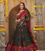 Green Viscose Rayon Thread Embroidered with Mirror Work Semi Stitched Lehenga Choli with Dupatta