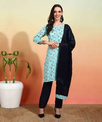 Elegant sky blue crepe fabric printed festive salwar kameez 1
