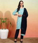 Elegant sky blue crepe fabric printed festive salwar kameez