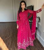 Full flared Sequence Embroidery work gown with dupatta sets