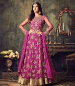 Magenta Net Golden Threadwork Embroidered Anarkali Suit
