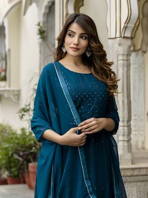 Dark Blue Santoon Anarkali Dress 3 pieces Salwar Kameez set 1