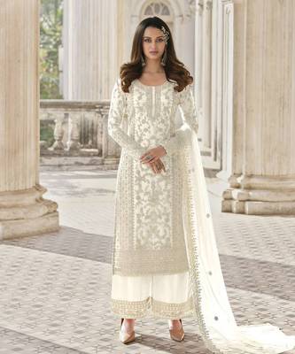 Cream embroidered net salwar 1