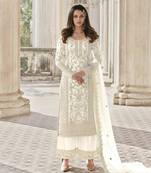Cream embroidered net salwar