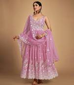 Pink Embroidered Georgette Stitched Anarkali Suit (Size Upto 42) Up To 42" Size