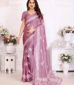 Mauve blocked printed hand batik chiffon georgette saree