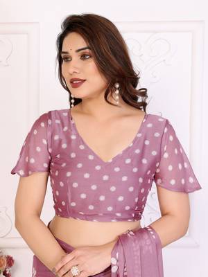 Mauve blocked printed hand batik chiffon georgette saree 4