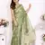 Green blocked printed hand batik chiffon georgette saree