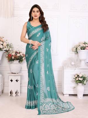 Blue blocked printed hand batik chiffon georgette saree 1
