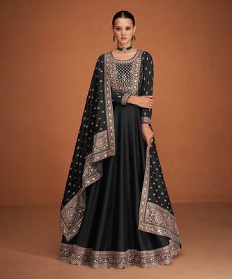 Black designer embroidered heavy premium silk anarkali suit 1