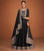 Black designer embroidered heavy premium silk semi stitched anarkali suit