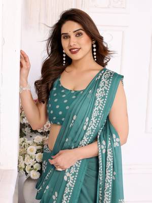 Blue blocked printed hand batik chiffon georgette saree 4