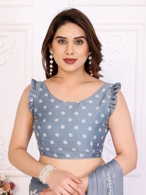 Grey blocked printed hand batik chiffon georgette saree 2