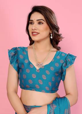 Blue blocked printed daily wear chiffon georgette saree   2