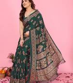 Green blocked printed daily wear chiffon georgette saree  