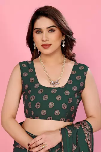 Green blocked printed daily wear chiffon georgette saree  