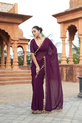 Purple embellished bollywood georgette saree   1