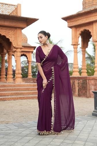 Purple embellished bollywood georgette saree 