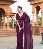 Purple embellished bollywood georgette saree  