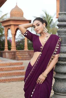 Purple embellished bollywood georgette saree   2
