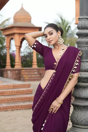 Purple embellished bollywood georgette saree  