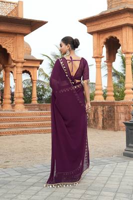 Purple embellished bollywood georgette saree   3