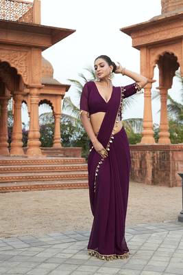 Purple embellished bollywood georgette saree   4