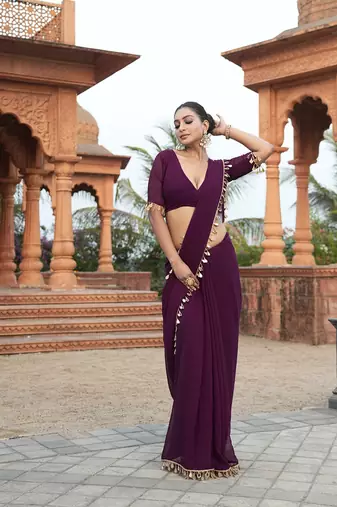 Purple embellished bollywood georgette saree  