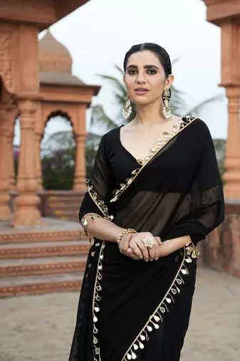 Black embellished bollywood georgette saree  