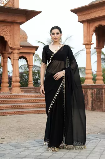 Black embellished bollywood georgette saree  
