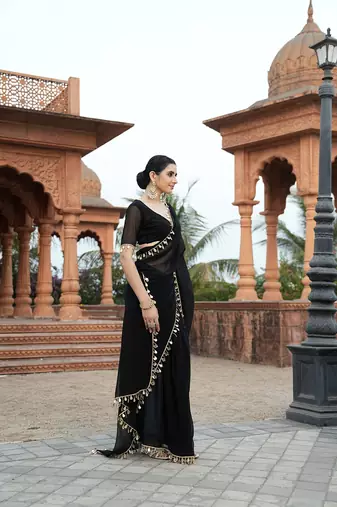 Black embellished bollywood georgette saree  